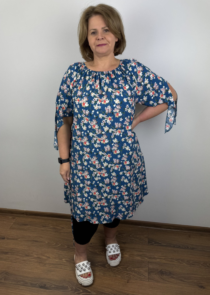 Sukienka hiszpanka, wiązany rękaw, sznureczek w pasie, łączka - generation - (xl/2xl) - 6152 - turkus