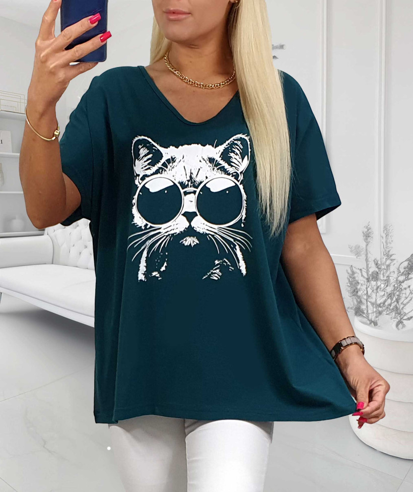 Bluzka Bawełniana Plus Size KOT - morski