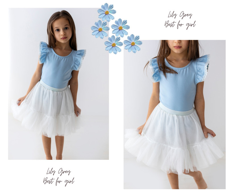 Bluzeczka Lily Grey - Błękitna z Motylkami