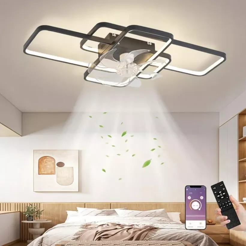 Nowoczesna czarna lampa z przezroczystym wiatrakiem