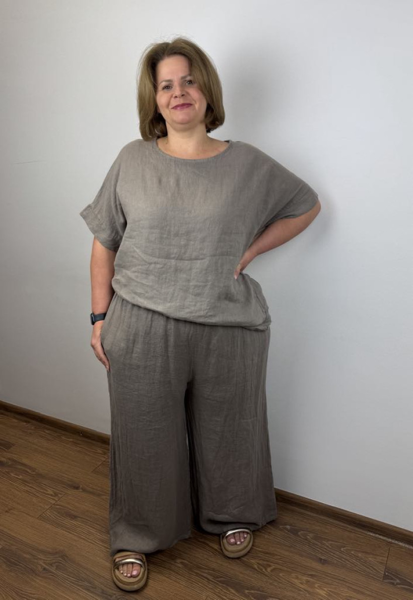 Bluzka lniana jednokolorowa - wł. - 25088 - fango