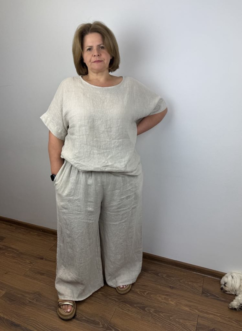 Bluzka lniana jednokolorowa - wł. - 25088 - beż