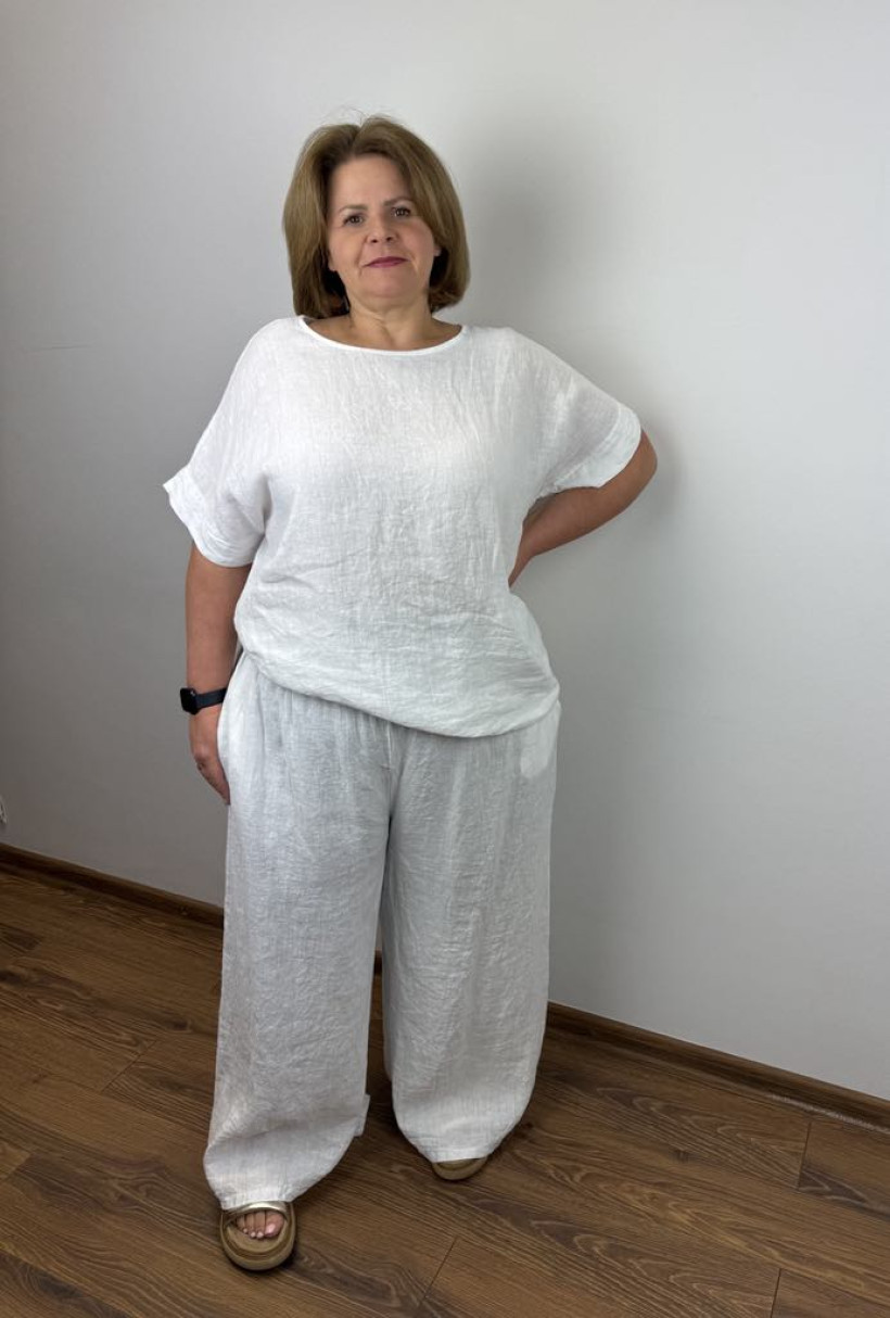 Bluzka lniana jednokolorowa - wł. - 25088 - biała
