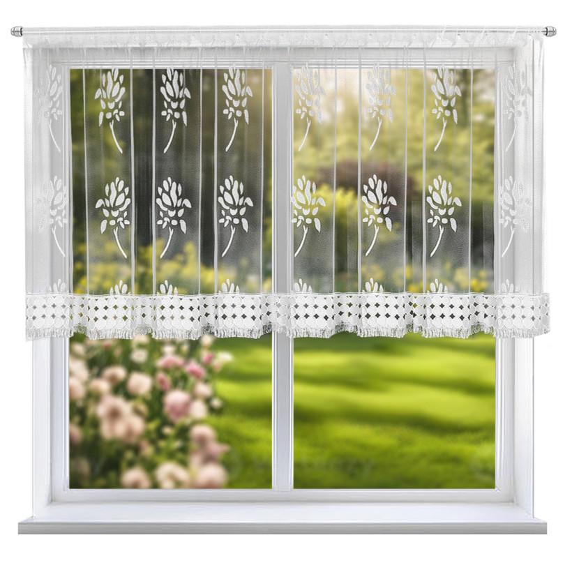 Firana gotowa 200x80 cm – organtyna z haftem i gipiurą, elegancka dekoracja okna LG367