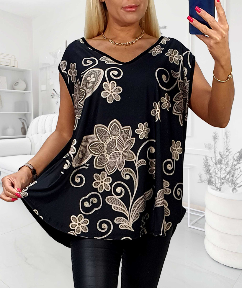 Top  Plus Size Milly Gold Flower