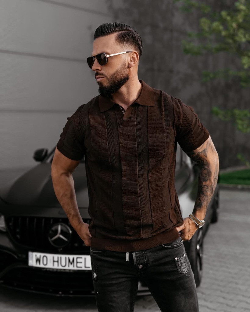 koszula polo męska REER brąz