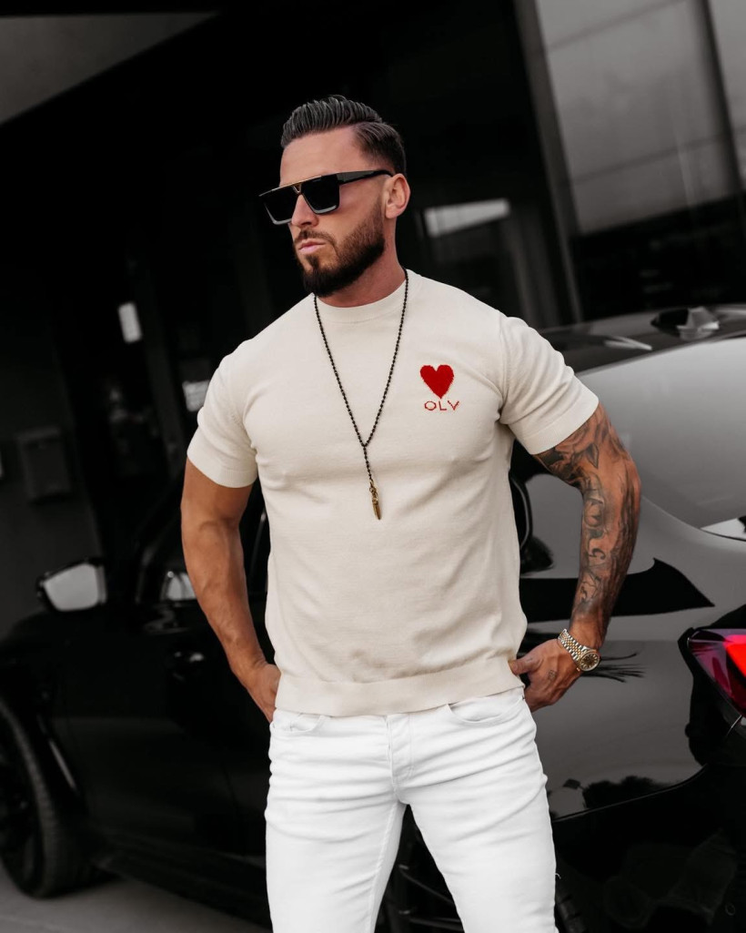 dzianinowy t-shirt męski LUV ecru