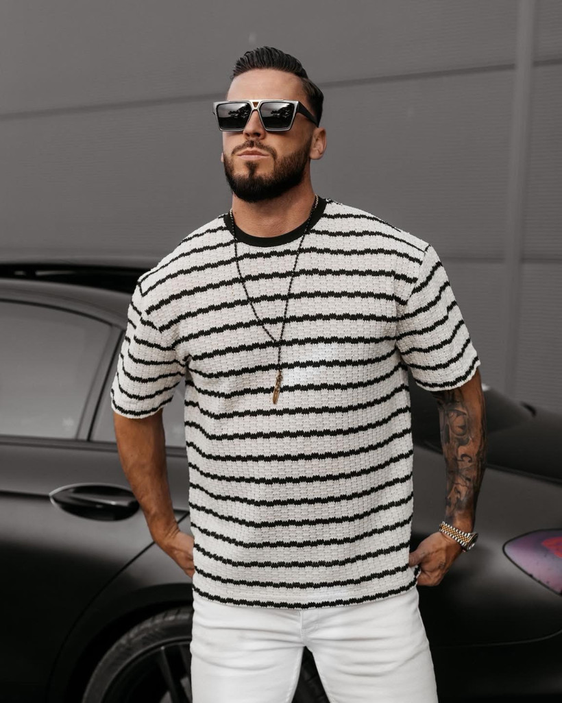 dzianinowy t-shirt męski STRIP 
