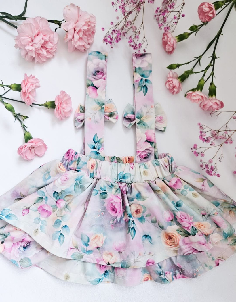 SPÓDNICZKA NA SZELKACH TĘCZOWE RÓŻE HELEN