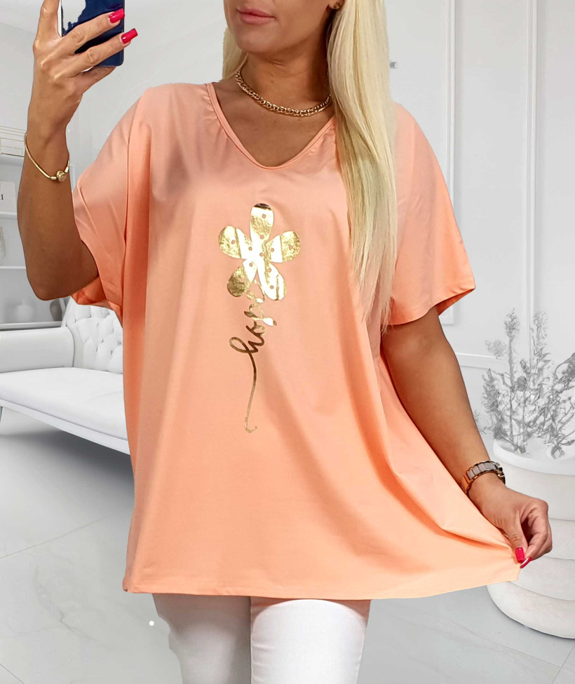 Bluzka Bawełniana Plus Size ZŁOTA STOKROTKA - morela
