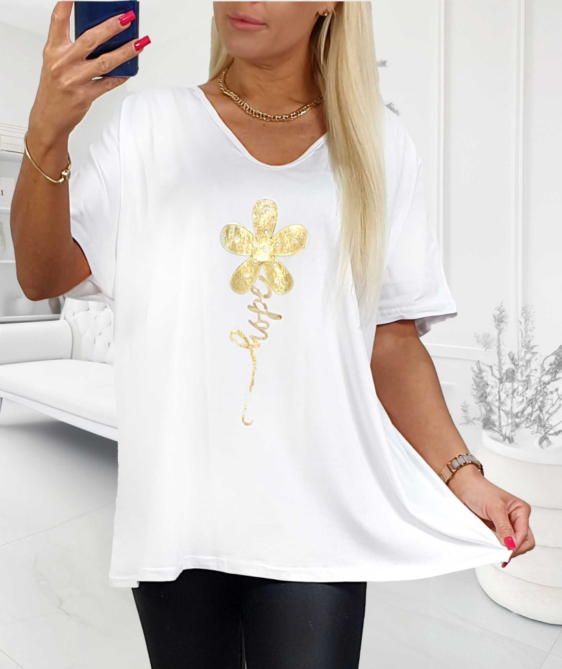 Bluzka Bawełniana Plus Size ZŁOTA STOKROTKA - biały