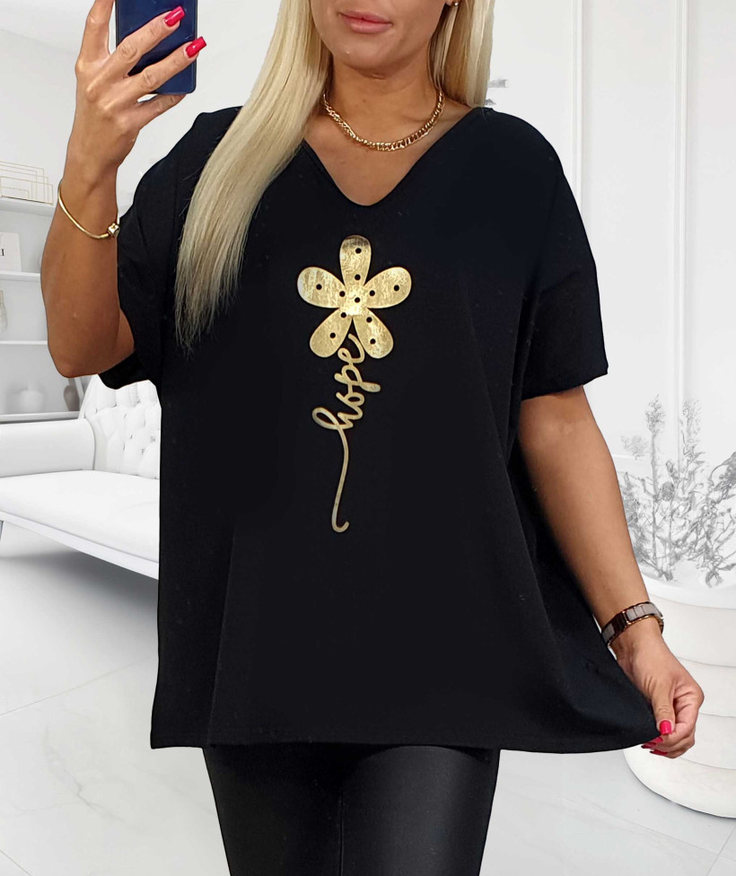 Bluzka Bawełniana Plus Size ZŁOTA STOKROTKA - czarny