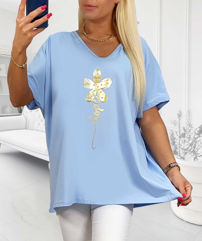 Bluzka Bawełniana Plus Size ZŁOTA STOKROTKA - niebieski