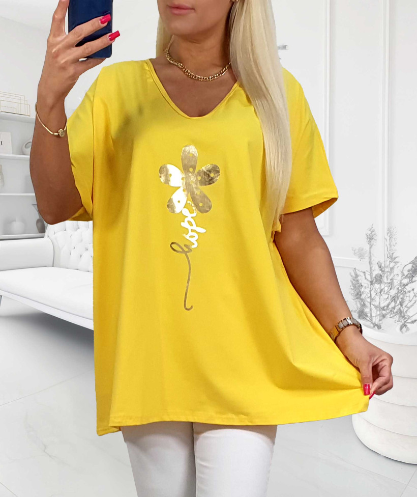 Bluzka Bawełniana Plus Size ZŁOTA STOKROTKA - zółty