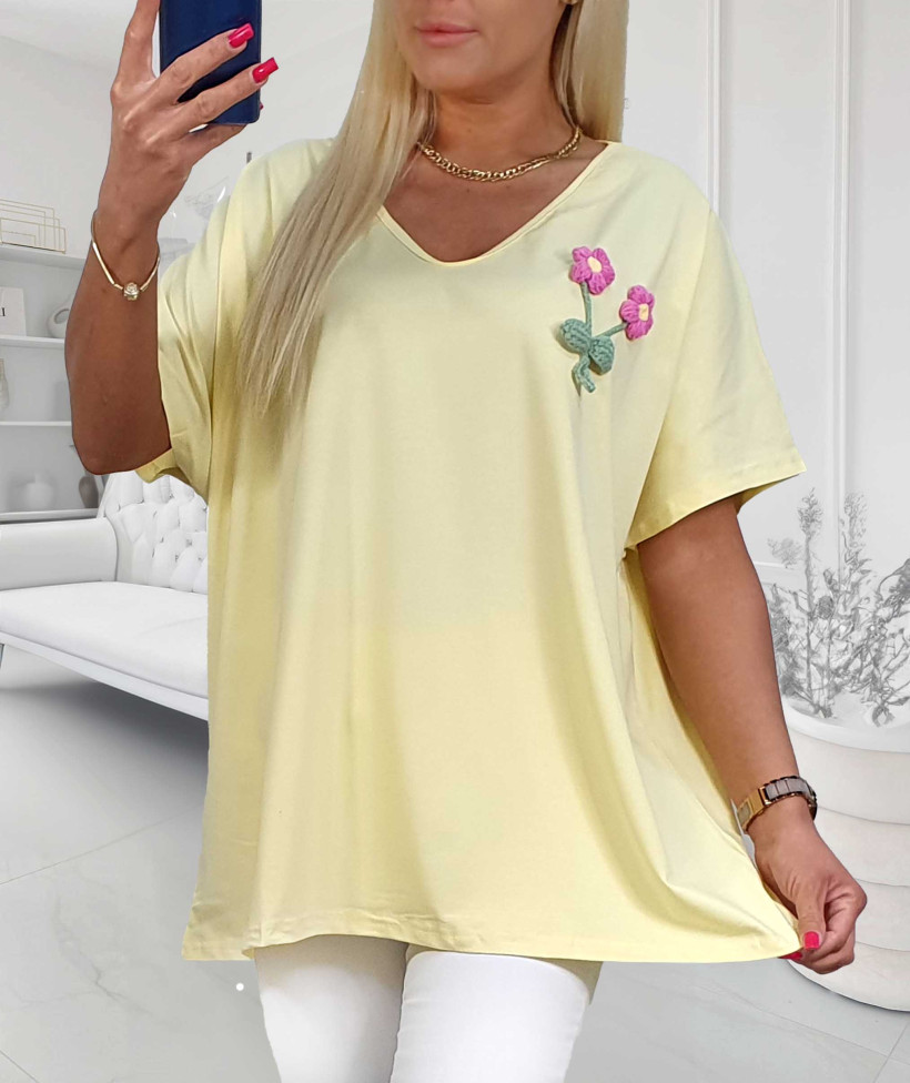 Bluzka Bawełniana Plus Size WEŁNIANE KWIATKI - żółta