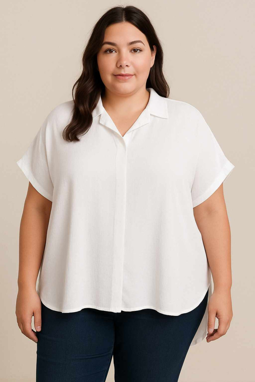 Koszula imitacja lnu Plus Size - biały