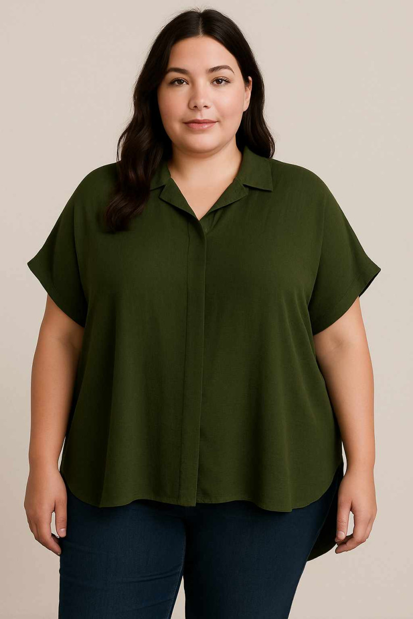 Koszula imitacja lnu Plus Size - oliwka