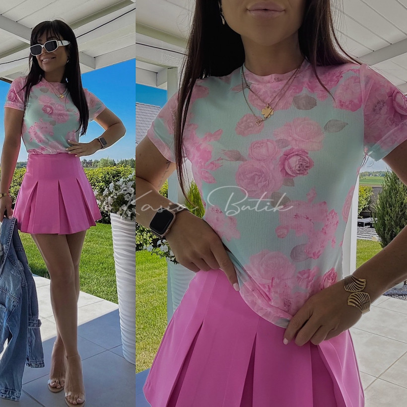 Bluzka Siateczka Wiskozowa La Balancia Flor Miętowo&Różowa