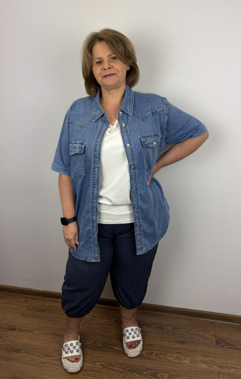 Koszula jeansowa, krótki rękaw - moon - rozm.xl/2xl - 7967 - niebieska (126/132)