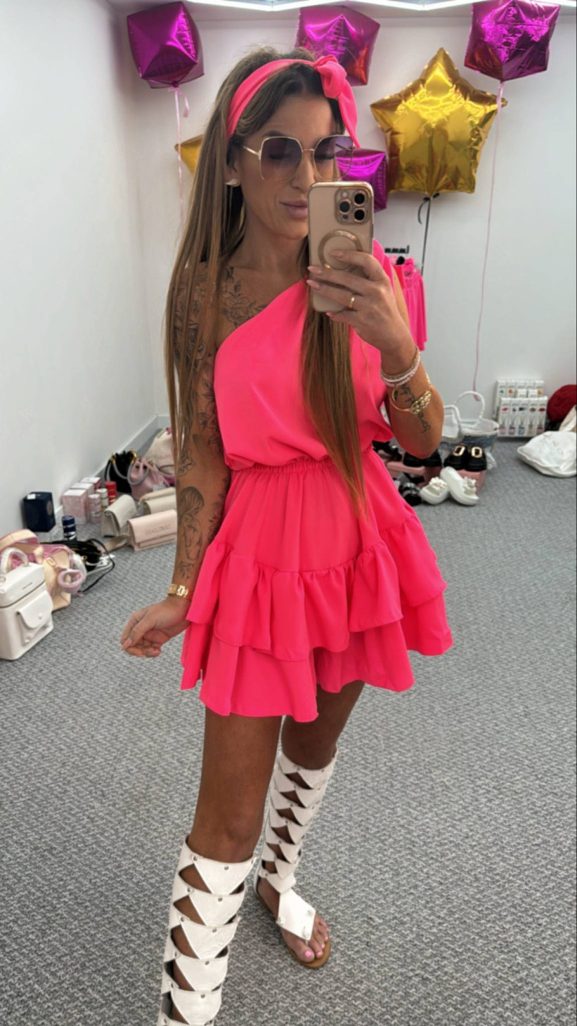 Kombinezon Besquar na jedno ramię neon róż