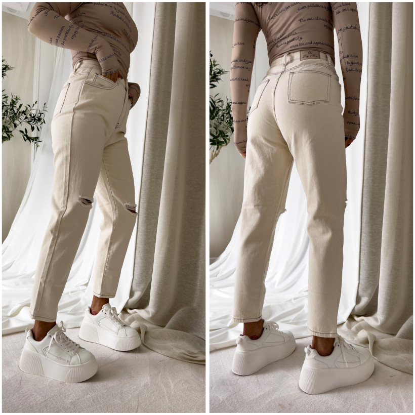 BM SPODNIE MOM FIT BEŻOWE