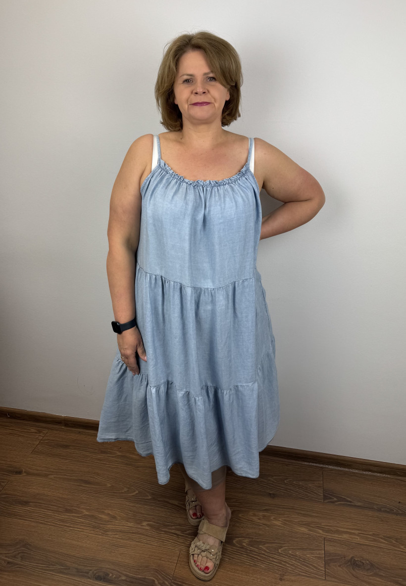 Sukienka na cienkich ramiączkach, cienki jeans - wł. - 83493