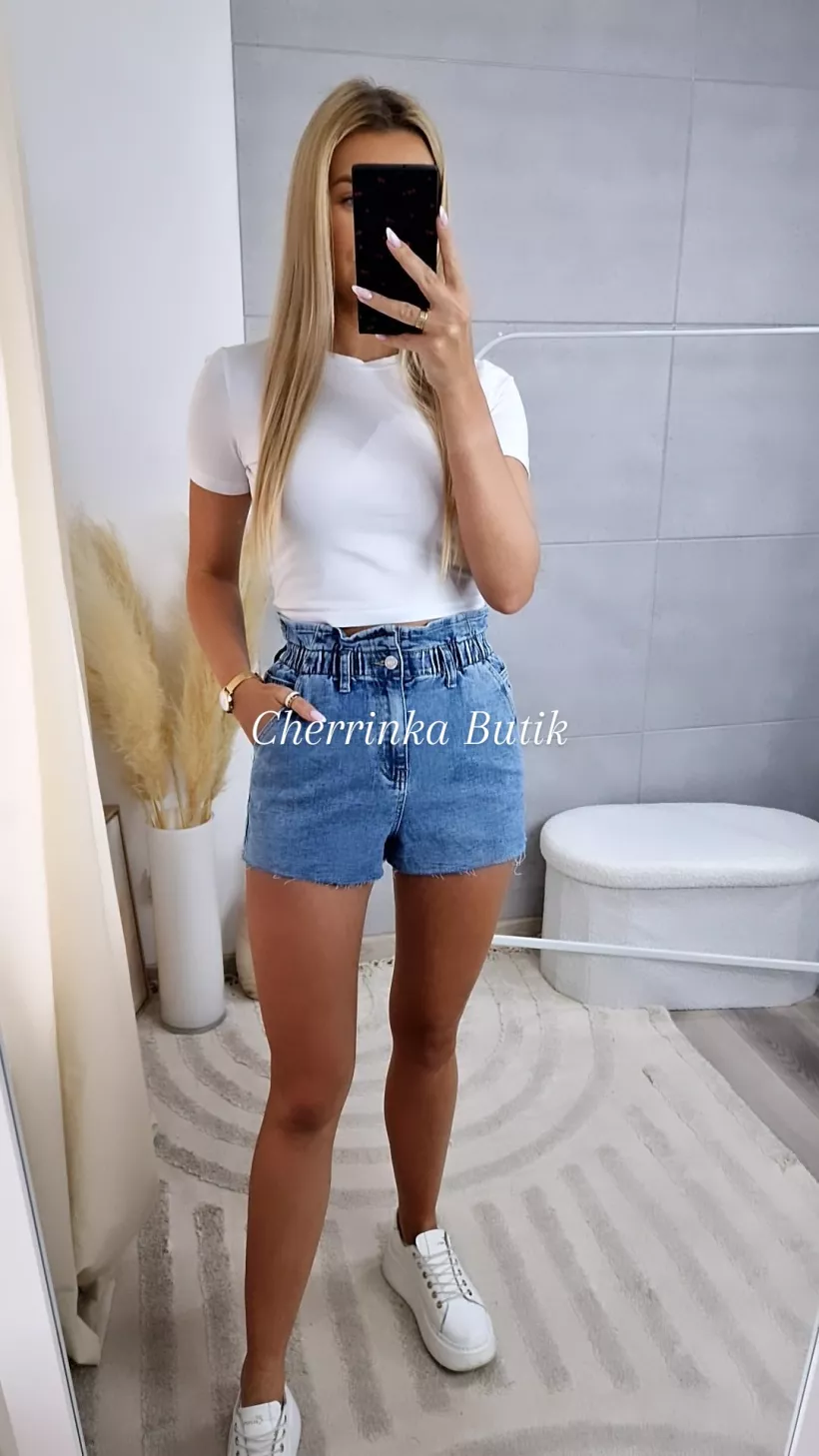 SPODENKI CIEMNY JEANS GUMA SUROWO ZAKOŃCZONE