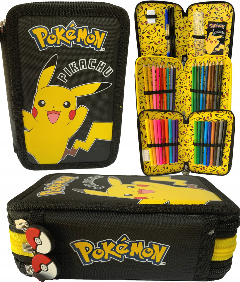 Piórnik 3 Komorowy z Wyposażeniem Pokemon MAjewsk 