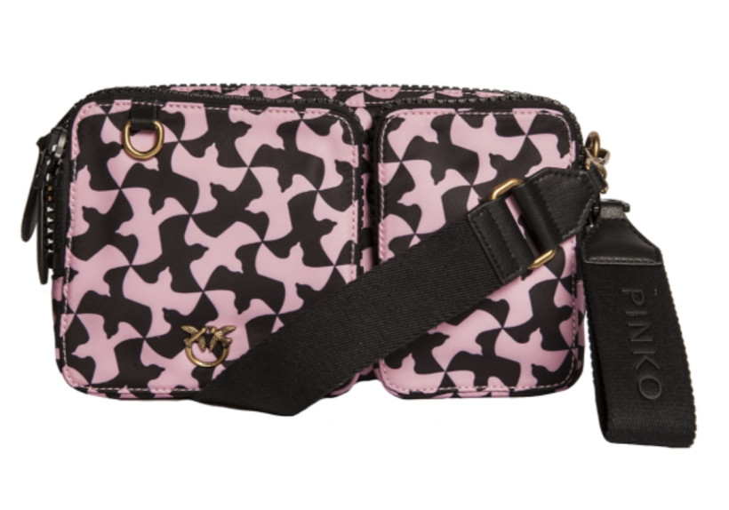 Torebka Pinko Vagabond Crossbody102743 A1KN Nylon St.Puzzle Birds różowo-czarna