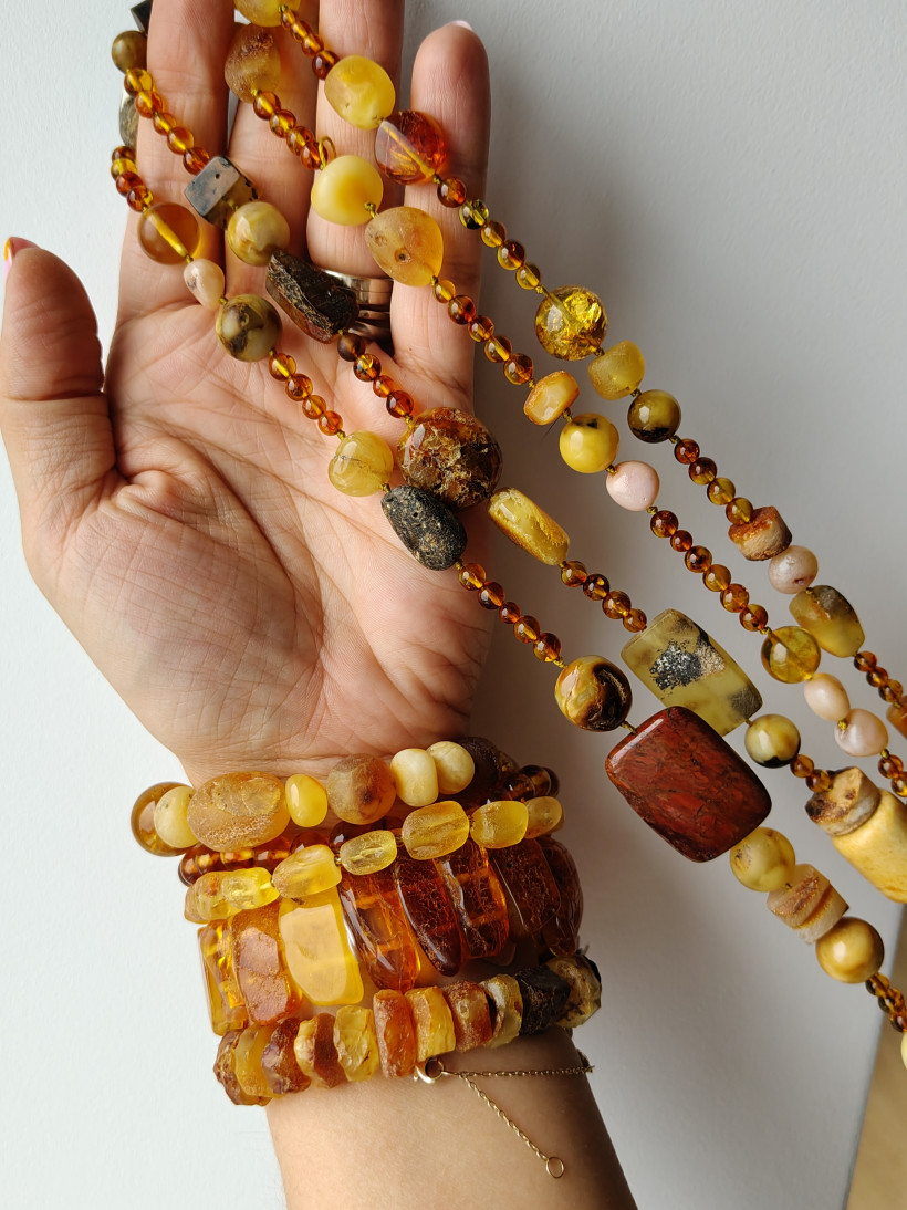 Naszyjnik artystyczny boho mix bursztyn N640