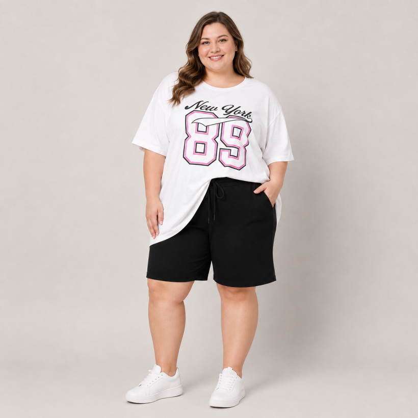 Bawełniany komplet damski plus size z tuniką i szortami WAWA