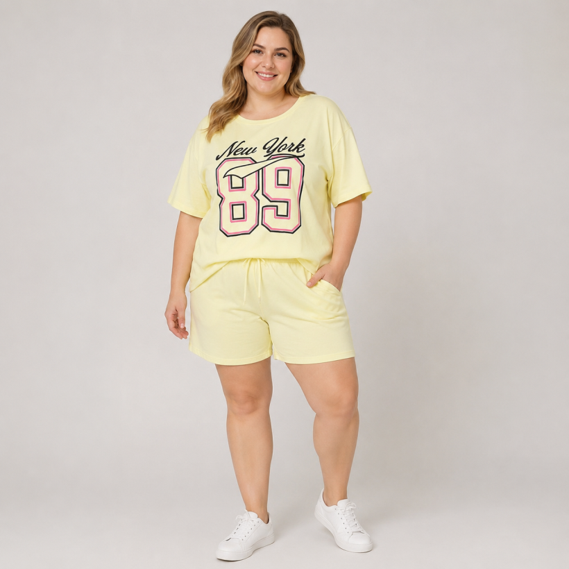 Bawełniany komplet damski plus size z tuniką i szortami WAWA