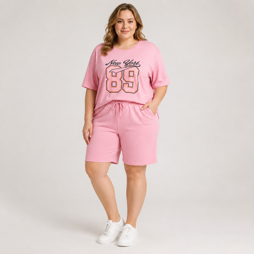 Bawełniany komplet damski plus size z tuniką i szortami WAWA