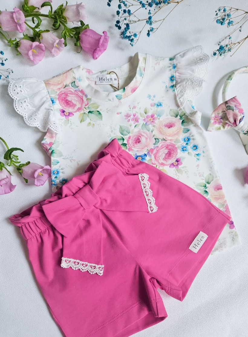 KRÓTKIE SPODENKI BARBIE RÓŻ KOKARDKI Z KORONKĄ HELEN