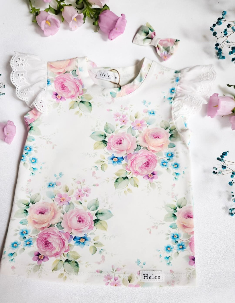 Bluzka bukiety róż z haftowaną koronką Helen