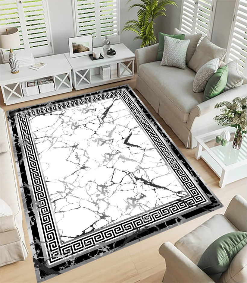 Dywan turecki 80x300cm z chwostami miękki i trwały, idealny do salonu przedpokoju - szary marmur