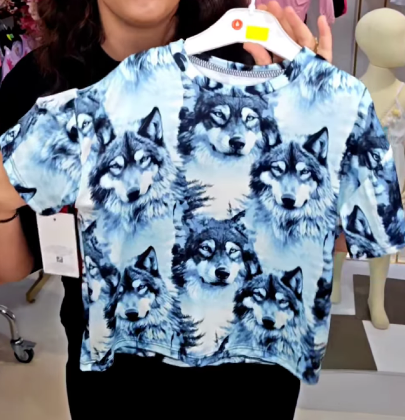 T-shirt z wilkami ART 25551 - błękit
