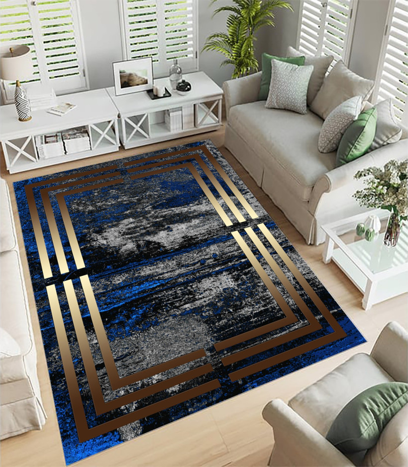 Dywan turecki 80x200cm z chwostami miękki i trwały, idealny do salonu przedpokoju - granatowy