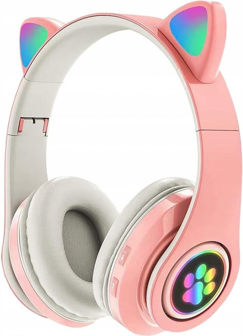 B53 Słuchawki bezprzewodowe kocie uszy róż 
