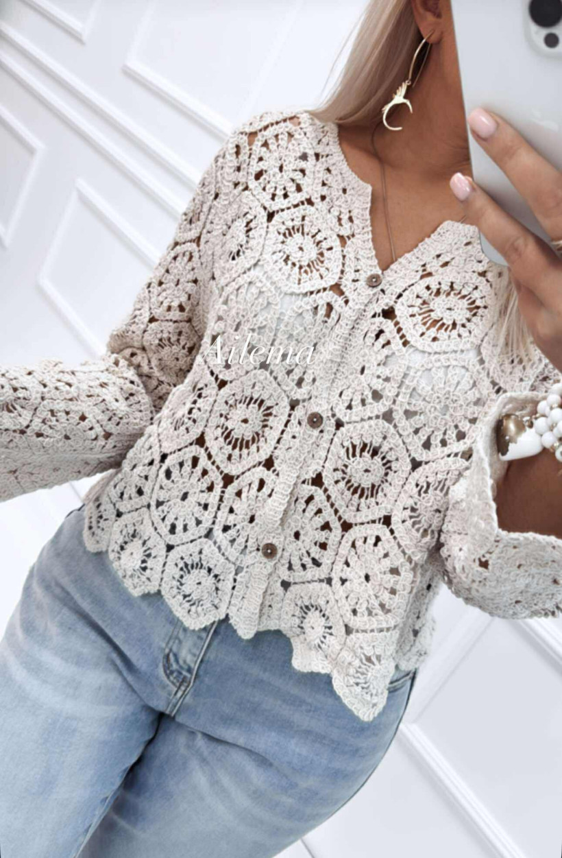 Sweter ab1606 ażurkowy na guziki