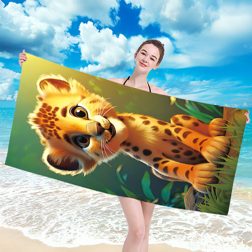 Ręcznik plażowy z mikrofibry 70x140 cm / 100x180 cm szybkoschnący, lekki, kompaktowy - lwiątko