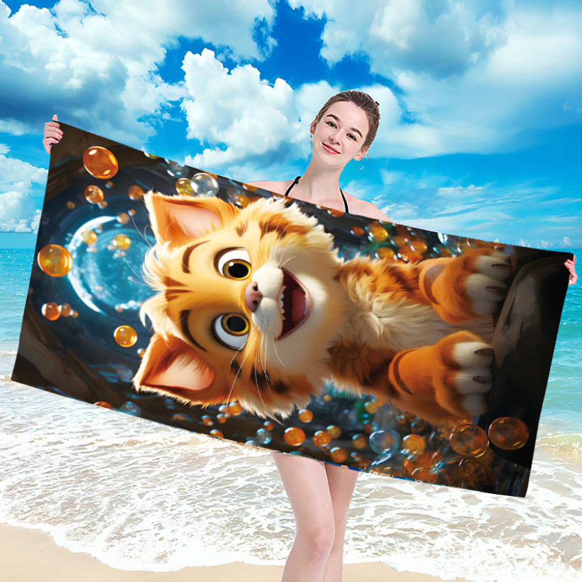 Ręcznik plażowy z mikrofibry 70x140 cm / 100x180 cm szybkoschnący, lekki, kompaktowy - kotek