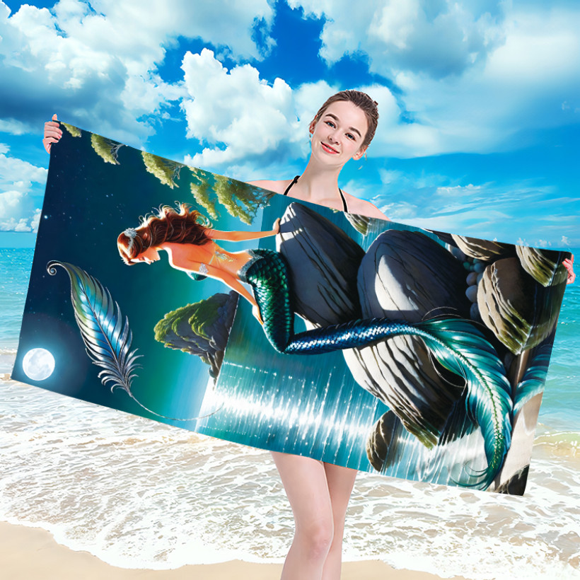 Ręcznik plażowy z mikrofibry 70x140 cm / 100x180 cm szybkoschnący, lekki, kompaktowy - syrenka