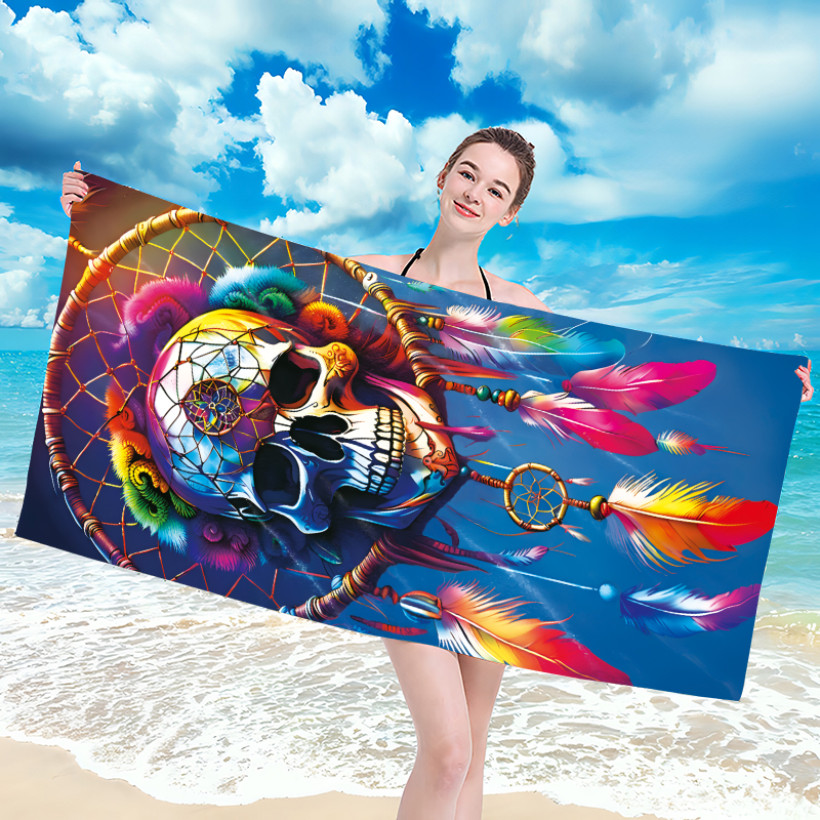 Ręcznik plażowy z mikrofibry 70x140 cm / 100x180 cm szybkoschnący, lekki, kompaktowy - czaszka