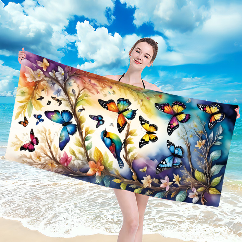 Ręcznik plażowy z mikrofibry 70x140 cm / 100x180 cm szybkoschnący, lekki, kompaktowy - motylki