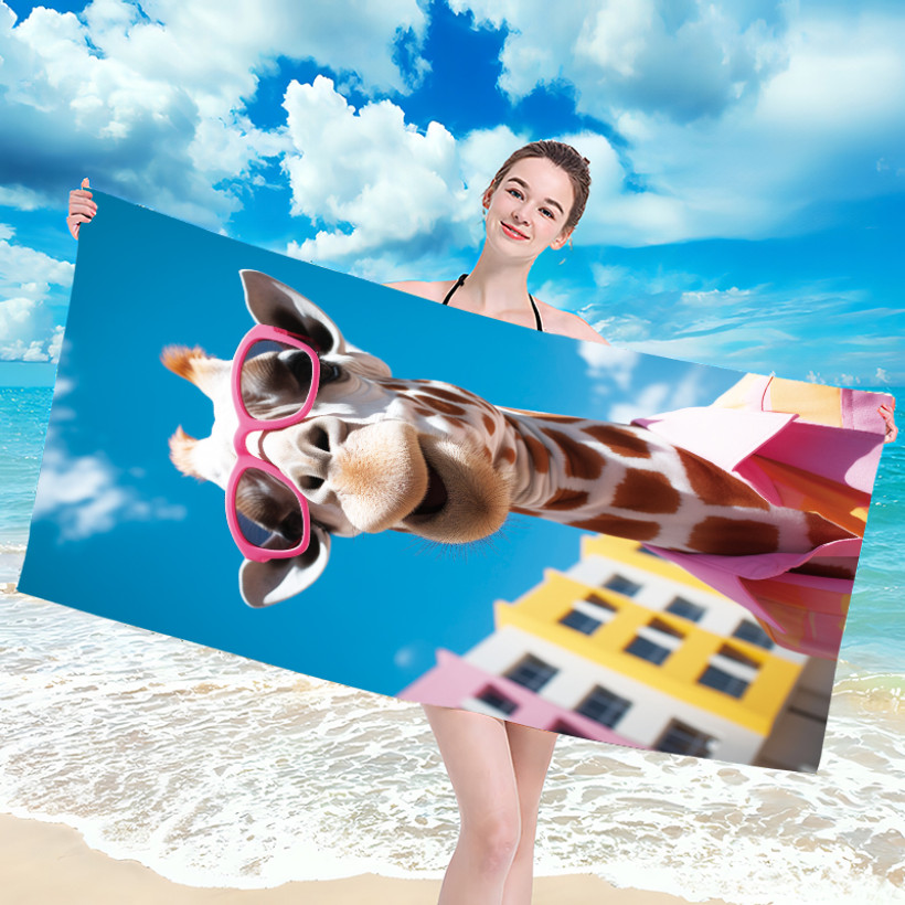 Ręcznik plażowy z mikrofibry 70x140 cm / 100x180 cm szybkoschnący, lekki, kompaktowy - żyrafa