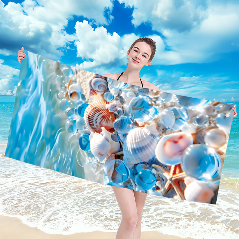 Ręcznik plażowy z mikrofibry 70x140 cm / 100x180 cm szybkoschnący, lekki, kompaktowy - muszelki