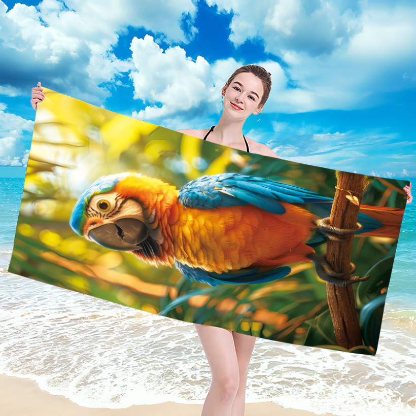 Ręcznik plażowy z mikrofibry 70x140 cm / 100x180 cm szybkoschnący, lekki, kompaktowy - papuga