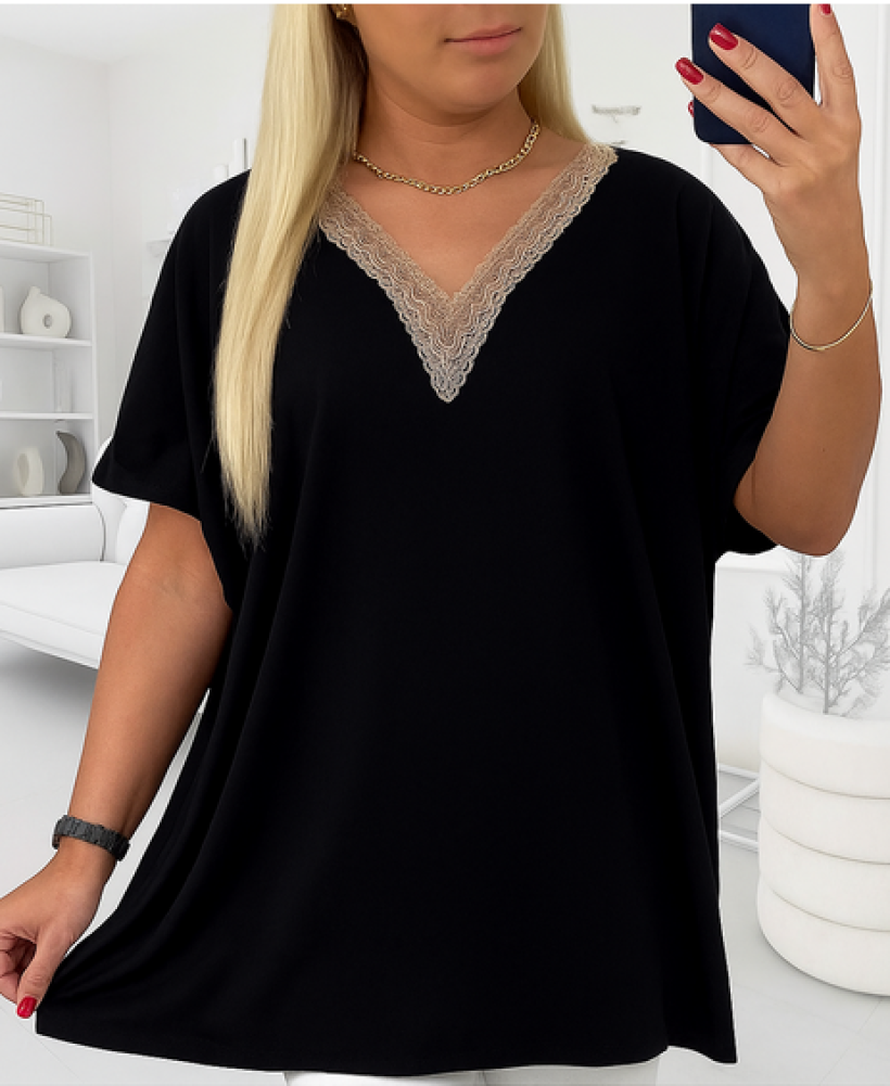 Elegancka Tunika koronka Plus Size- czarna