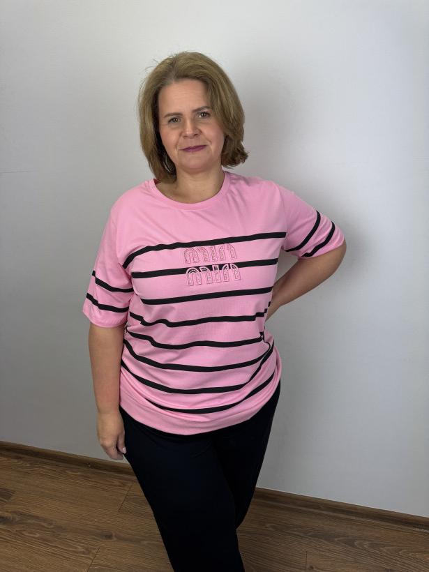 Bluzka pasy z przodu, min - ww - 11293 - różowa / promocja